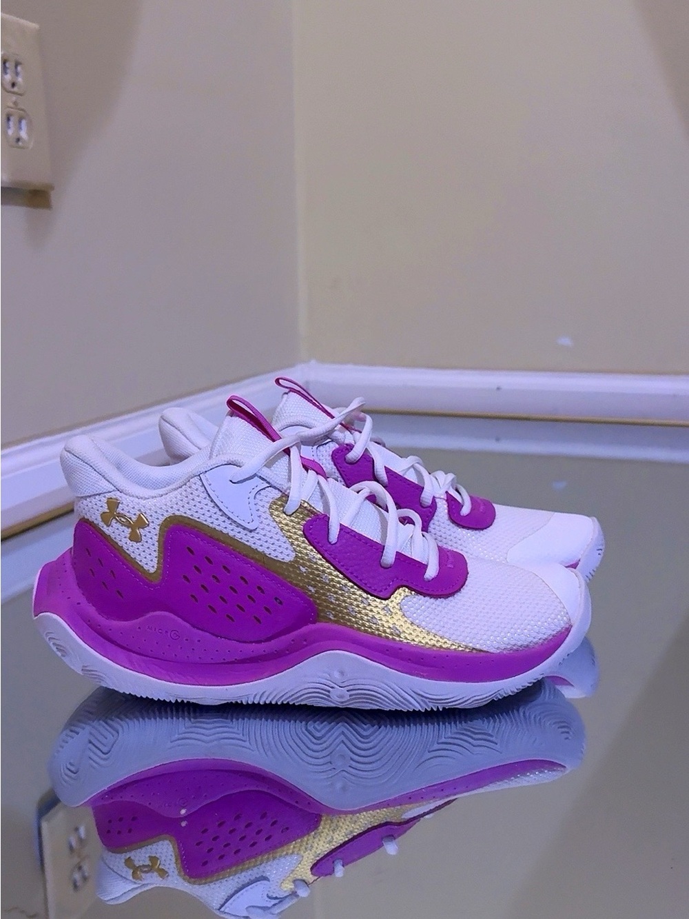 Under Armour Kids White, Pink & Gold Athletic Sneakers